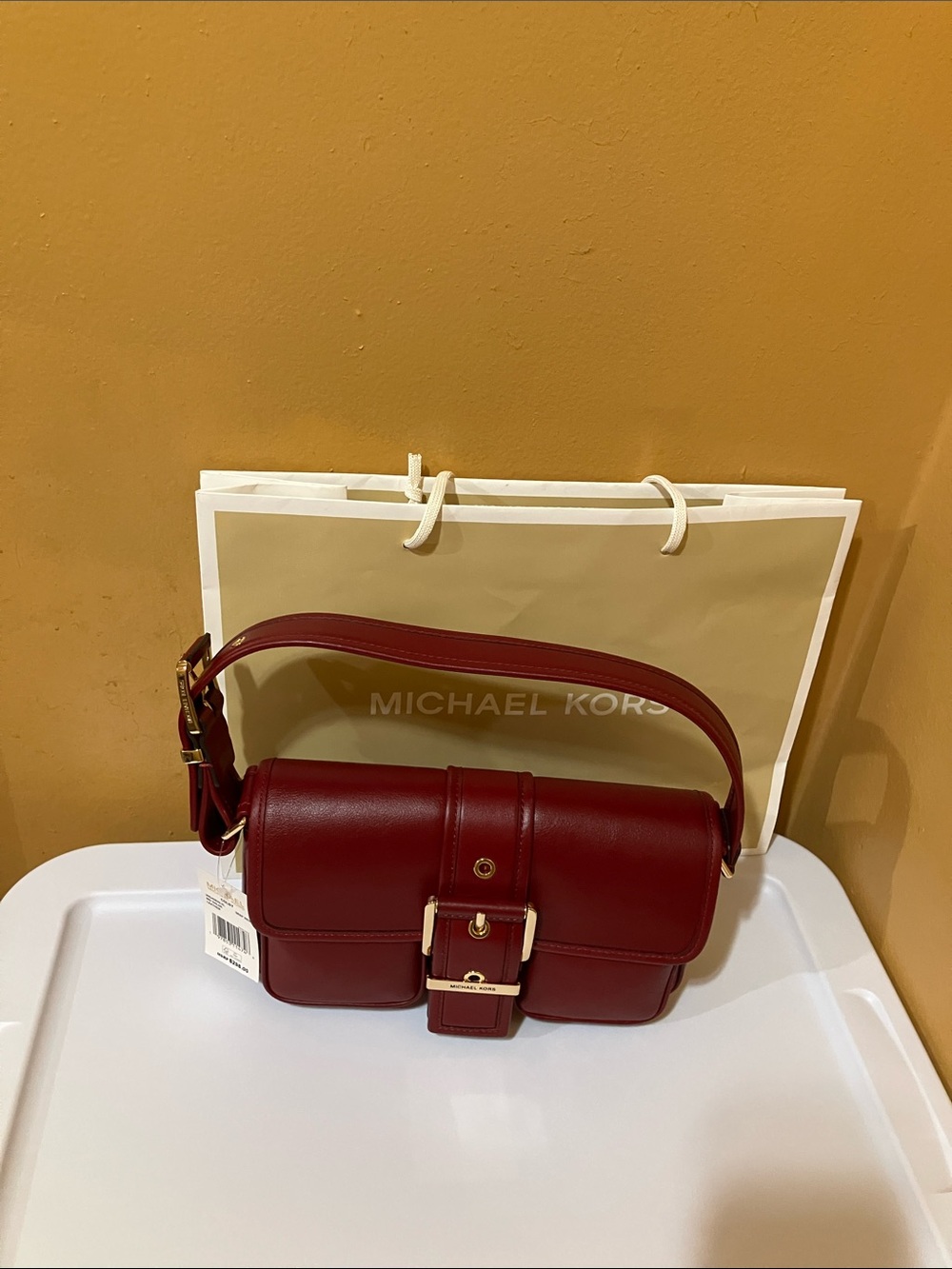 Michael KorsColby MD Deep Red leather Leather Buckle-Front Shoulder Bag